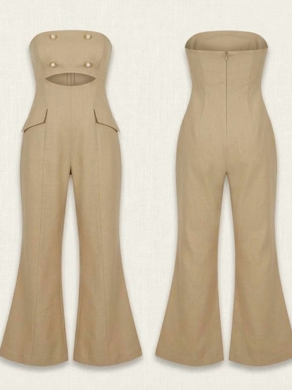 Strapless Flare Jumpsuit in Brown Like New